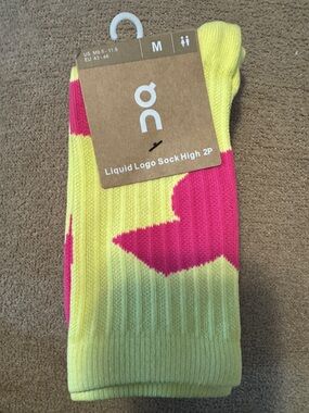 On Running High Crew Socks Unisex - Bright Yellow & Hot Pink